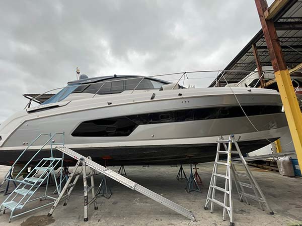 High-performance ceramic coating applied to a boat for UV and salt protection.