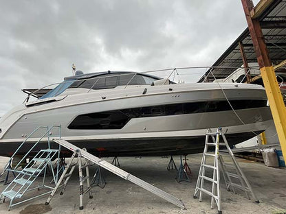 High-performance ceramic coating applied to a boat for UV and salt protection.